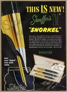 Antiga Rara Caneta, Sheaffer's Snorkel, Pena de Ouro 14k, Anos 50