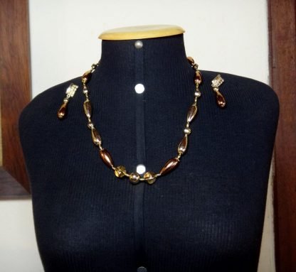 Bijoux, Cjto colar e brincos bronze e dourado, Fashion Itália anos 70