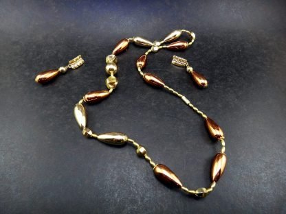 Bijoux, Cjto colar e brincos bronze e dourado, Fashion Itália anos 70