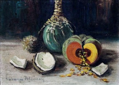 Suzana Pelsozzy, Abóbora e garrafão, natureza morta, pintura a óleo