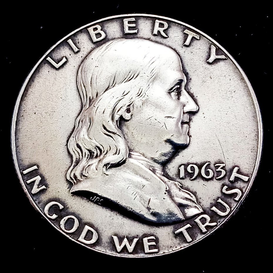 Moeda de Prata USA Franklin Half Dollar 1963-D (Prata 900- 12,5g